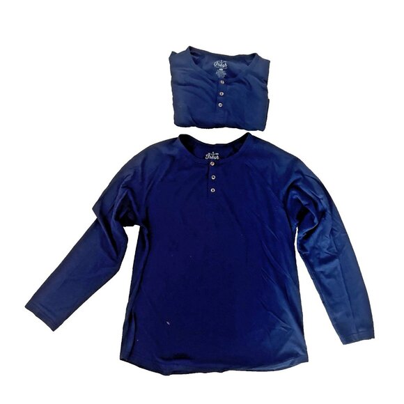LOT/2 Fresh Clean Tee Shirt Men's Size L Round Neck Long Sleeve Casual Navy Blue - Picture 1 of 6